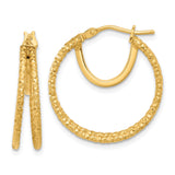 14k Yellow Gold Hoop Earrings, Textured Diamond Cut Finish, Lightweight Classic Style for Women
