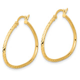 14k Yellow Gold Hoop Earrings, Textured Diamond Cut Oval Polished Lightweight Design