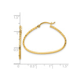 14k Yellow Gold Hoop Earrings, Textured Diamond Cut Oval Polished Lightweight Design