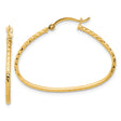 14k Yellow Gold Hoop Earrings, Textured Diamond Cut Oval Polished Lightweight Design