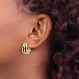 14k Yellow Gold Hoop Earrings, Two-Tone Layered Triple Band Design, Modern Minimalist Style