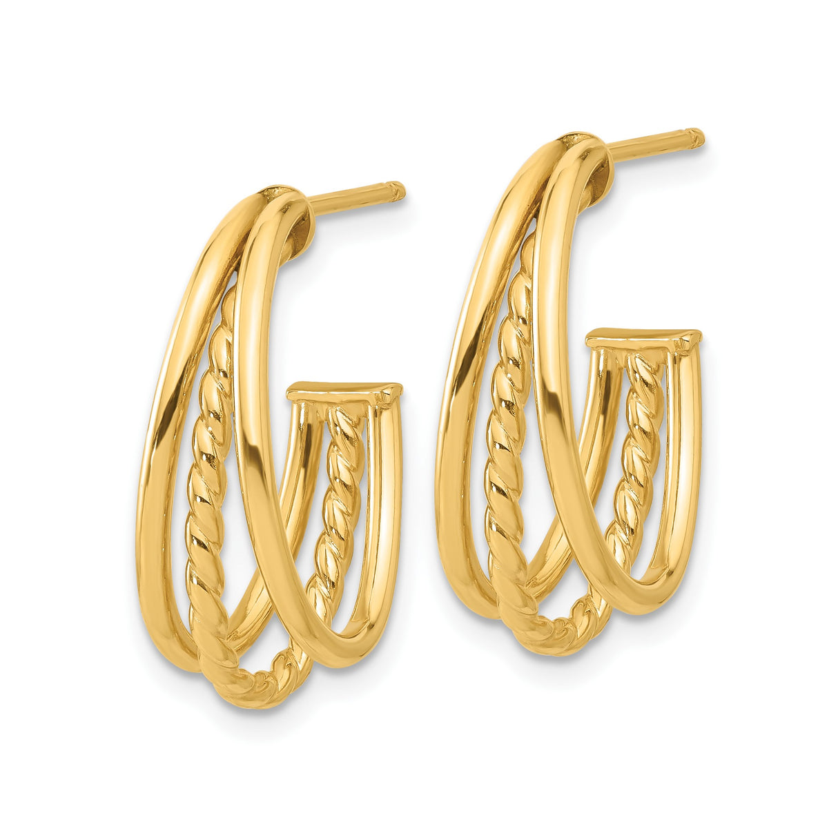 14k Yellow Gold Twisted Rope Oval Hoop Earrings, Polished Contemporary Style for Women