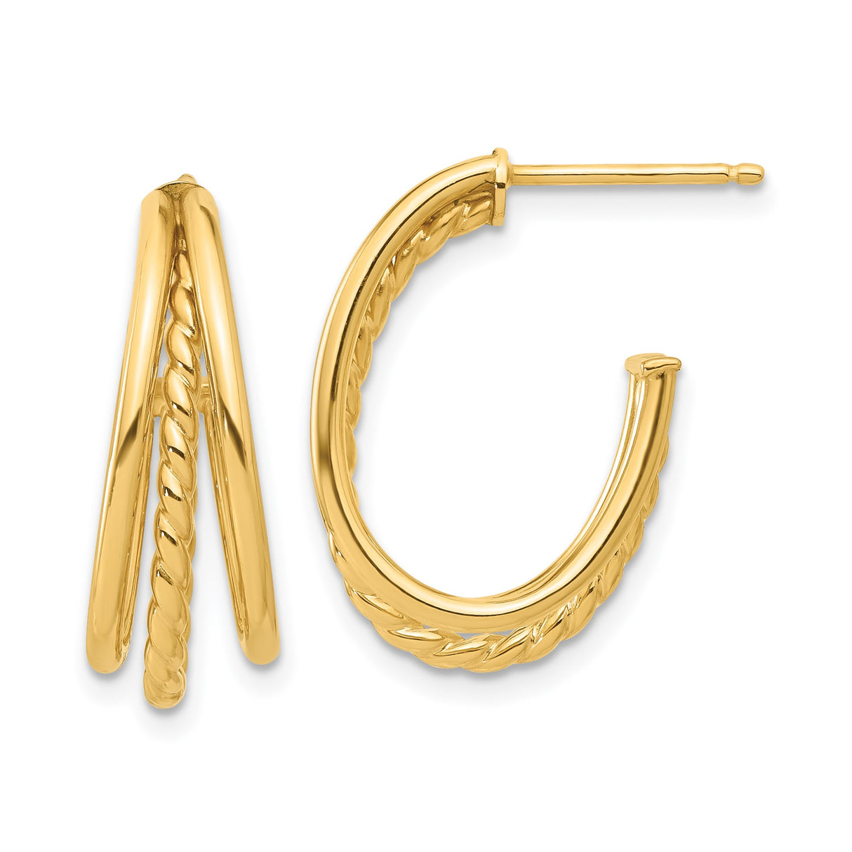 14k Yellow Gold Twisted Rope Oval Hoop Earrings, Polished Contemporary Style for Women