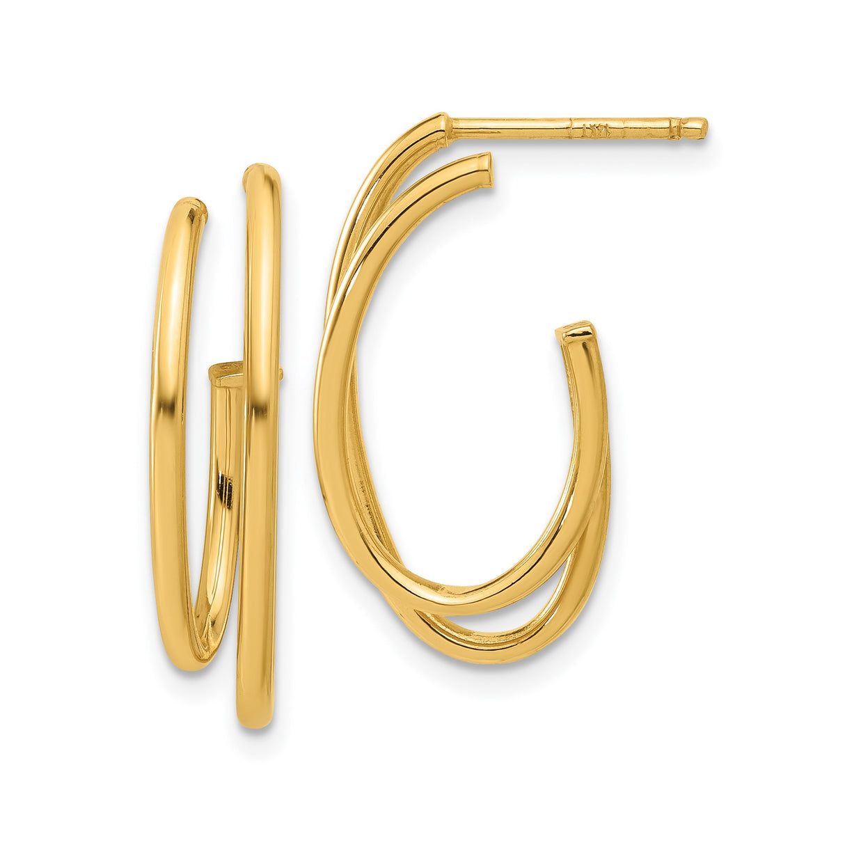 14k Yellow Gold Double Hoop Earrings, Twisted Oval Design, Polished Contemporary Style for Women