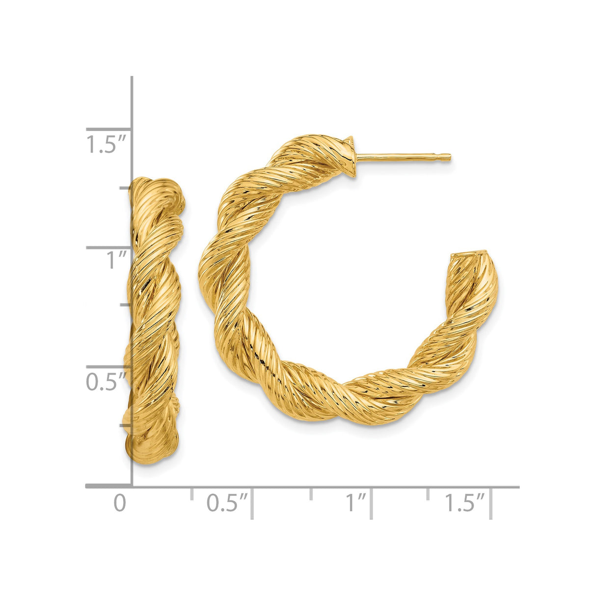 14k Yellow Gold Twisted Rope Hoop Earrings, Chunky Bold Design for Women