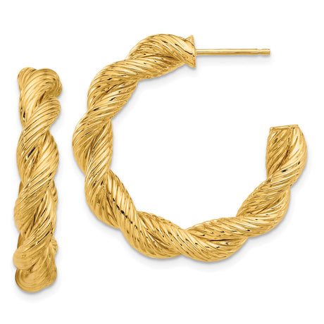 14k Yellow Gold Twisted Rope Hoop Earrings, Chunky Bold Design for Women