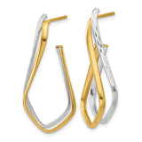 14k Two-Tone Gold Twisted Teardrop Hoop Earrings with Hammered Texture