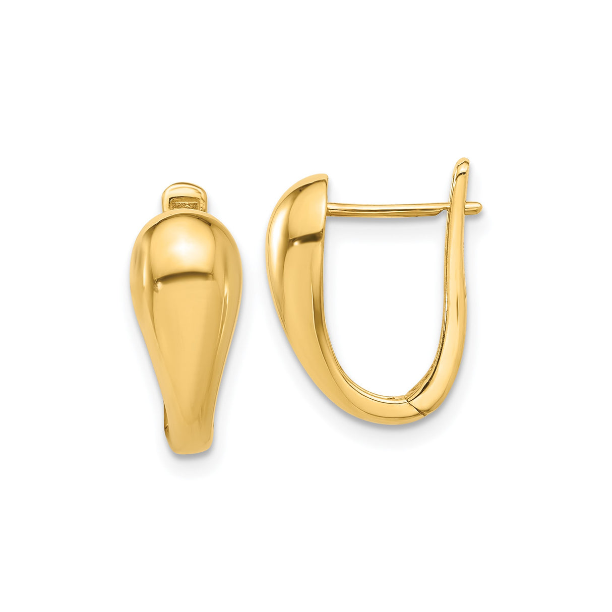 14k Yellow Gold Teardrop Hoop Earrings, Polished Minimalist Design for Women