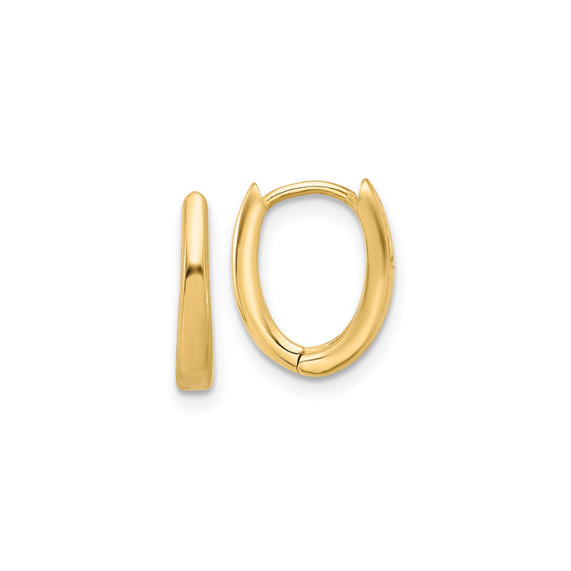 14k Yellow Gold Oval Hoop Earrings, Small Elongated Hoops with Hinged Back, Minimalist Lightweight Design