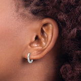 14k White Gold Oval Hoop Earring, Polished Minimalist Hinged Design for Men