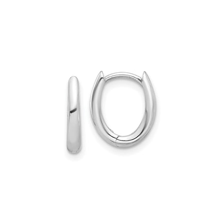 14k White Gold Oval Hoop Earring, Polished Minimalist Hinged Design for Men