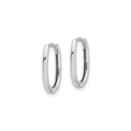 14k White Gold Oval Hoop Earrings, Polished Lightweight Design for Women and Unisex Wear
