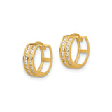 14k Yellow Gold Hoop Earrings with Round Cut Cubic Zirconia, Hinged Clasp, Polished Finish