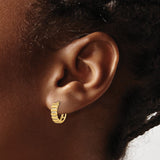 14k Yellow Gold Hoop Earrings with Cubic Zirconia, Ribbed Design, Lightweight Polished Style