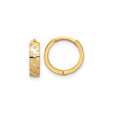 14k Yellow Gold Hoop Earrings with Cubic Zirconia Accents, Sleek Polished Lightweight Design
