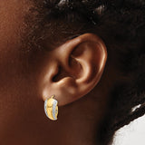 14k Yellow Gold Hoop Earrings, Two-Tone Rhodium Diamond Cut Textured Design, Leverback Style