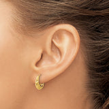 14k Yellow Gold Hoop Earrings, Diamond Cut Textured Open Work, Lightweight Modern Design