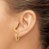 14k Yellow Gold Hoop Earrings, Lightweight Flat-Edge Hinged Hoops with Faceted Design for Women