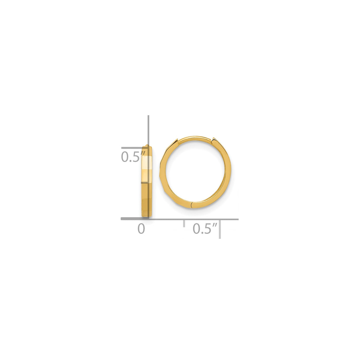 14k Yellow Gold Hoop Earrings, Lightweight Flat-Edge Hinged Hoops with Faceted Design for Women