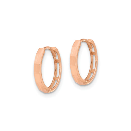 14k Rose Gold Hoop Earrings with Faceted Edges, Sleek Polished Lightweight Design