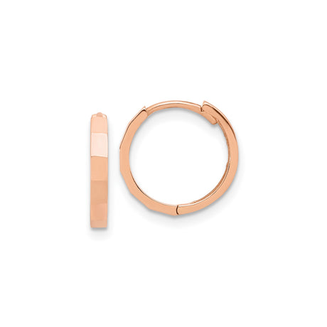 14k Rose Gold Hoop Earrings with Faceted Edges, Sleek Polished Lightweight Design