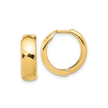 14k Yellow Gold Hoop Earrings with Hammered Texture and Polished Finish