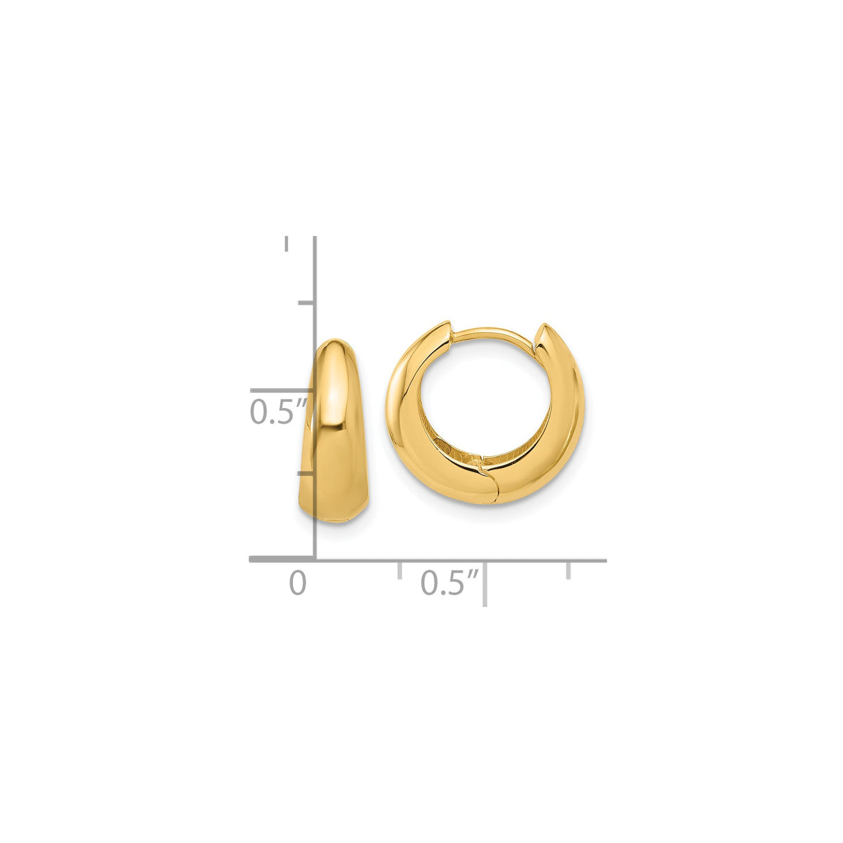 14k Yellow Gold Hoop Earrings, Chunky Huggie Style with Polished Smooth Finish