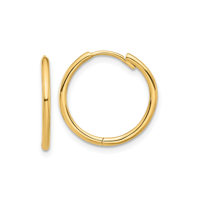 14k Yellow Gold Hoop Earrings, Small Polished Round Hoops, Minimalist Unisex Design