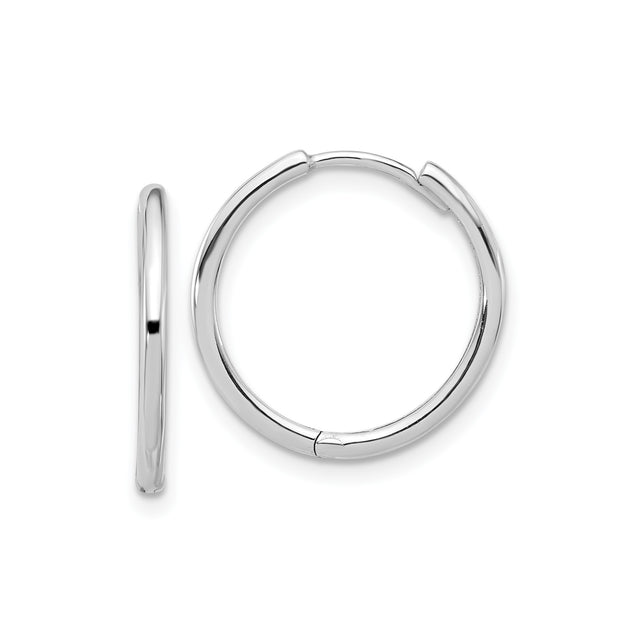 14k White Gold Hoop Earrings, Classic Polished Design with Hinged Closure, Unisex Style