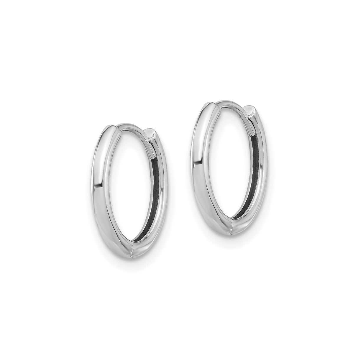 14k White Gold Hoop Earrings, Polished Seamless Hinged Design, Unisex Minimalist Style