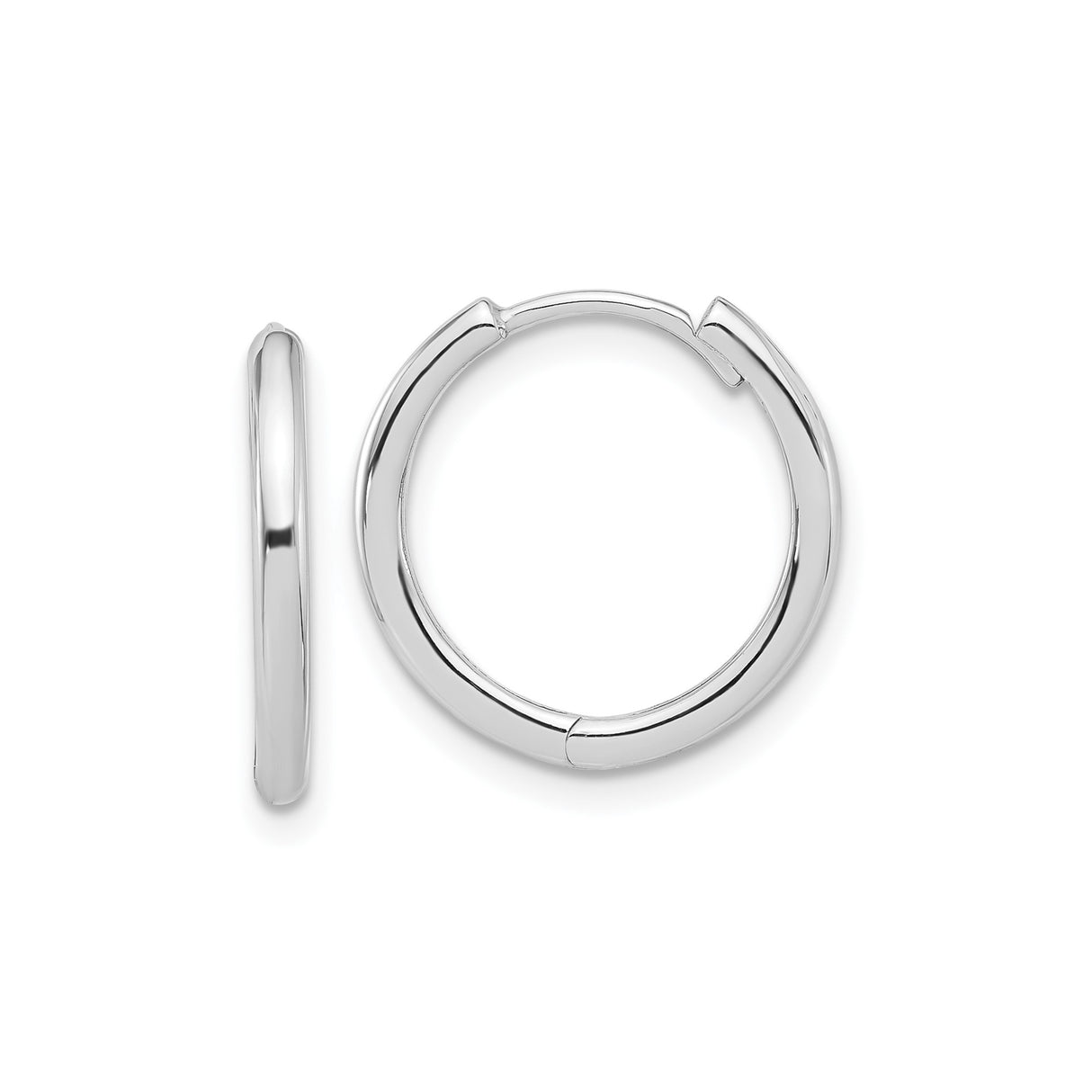 14k White Gold Hoop Earrings, Classic Hinged Polished Design, Unisex Minimalist Style