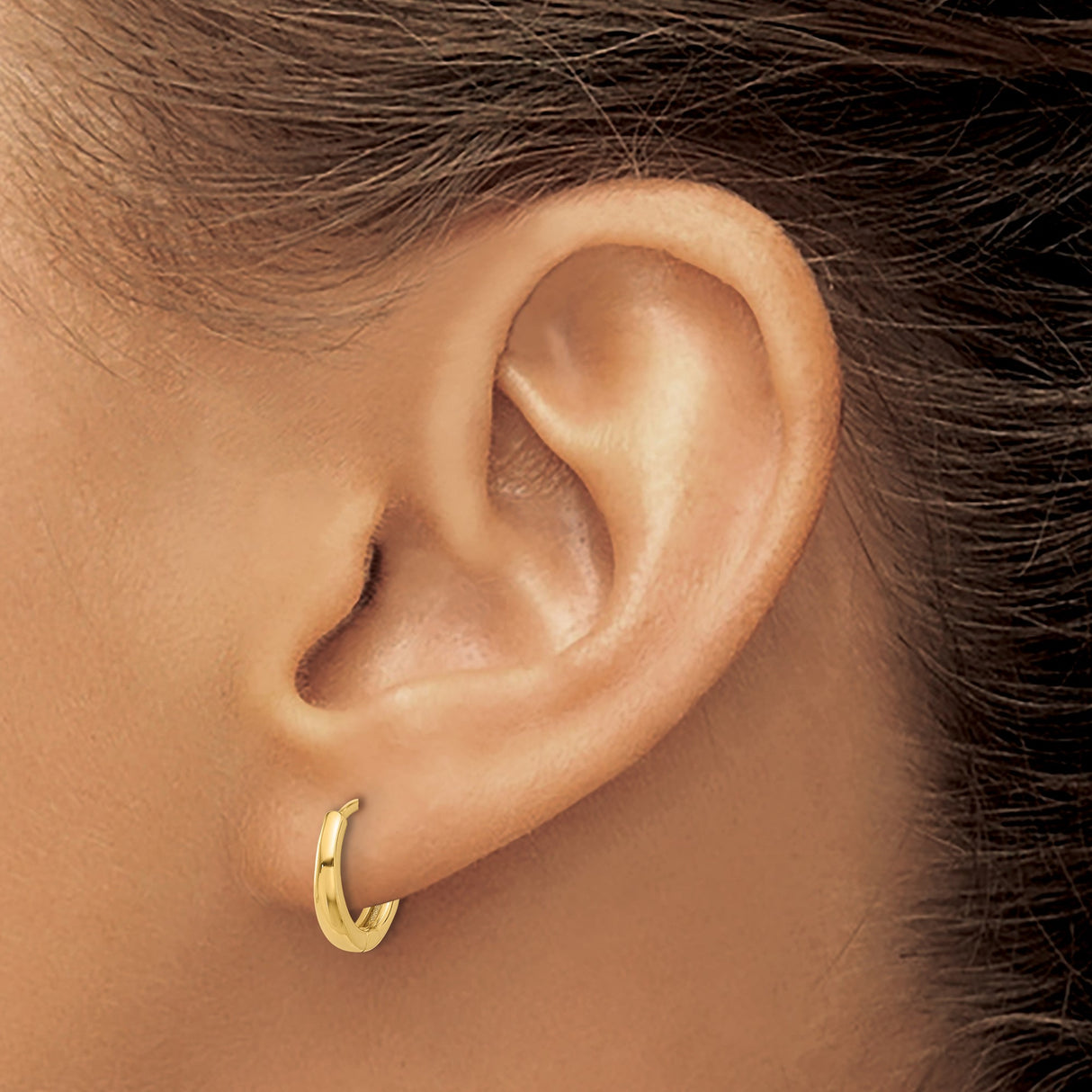 14k Yellow Gold Hoop Earrings, Small Polished Huggie with Hinged Closure, Minimalist Everyday Style