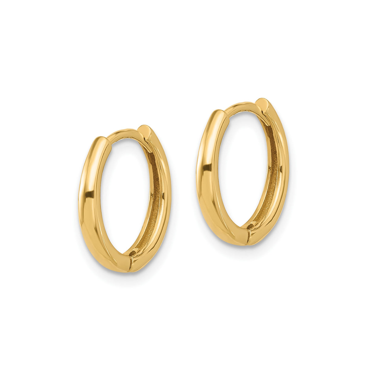 14k Yellow Gold Hoop Earring, Minimalist Polished Sleeper Style with Hinged Closure, Unisex Design