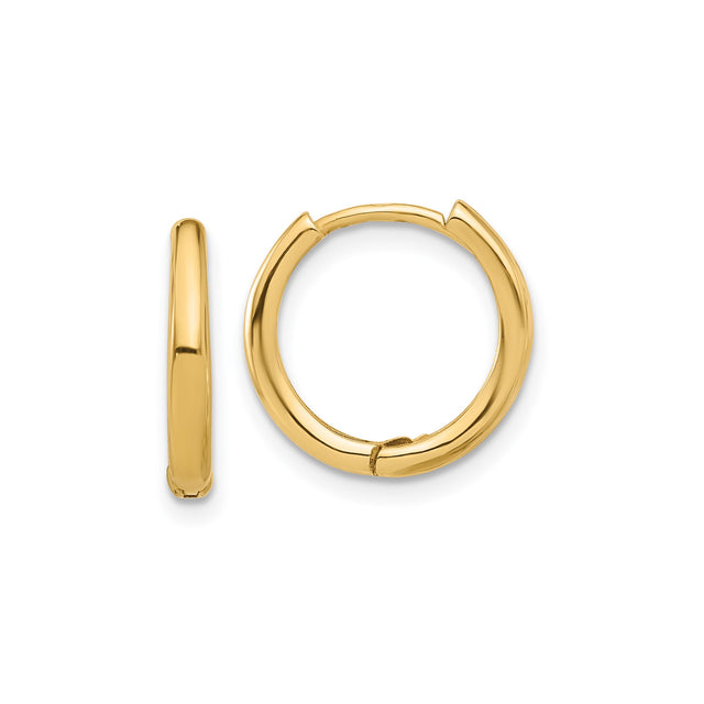 14k Yellow Gold Hoop Earring, Minimalist Polished Sleeper Style with Hinged Closure, Unisex Design