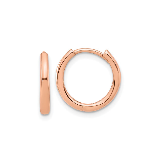 14k Rose Gold Hoop Earrings, Small Hinged Minimalist Polished Hoops for Women