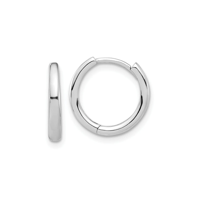 14k White Gold Hoop Earrings, Classic Hinged Design with Polished Finish
