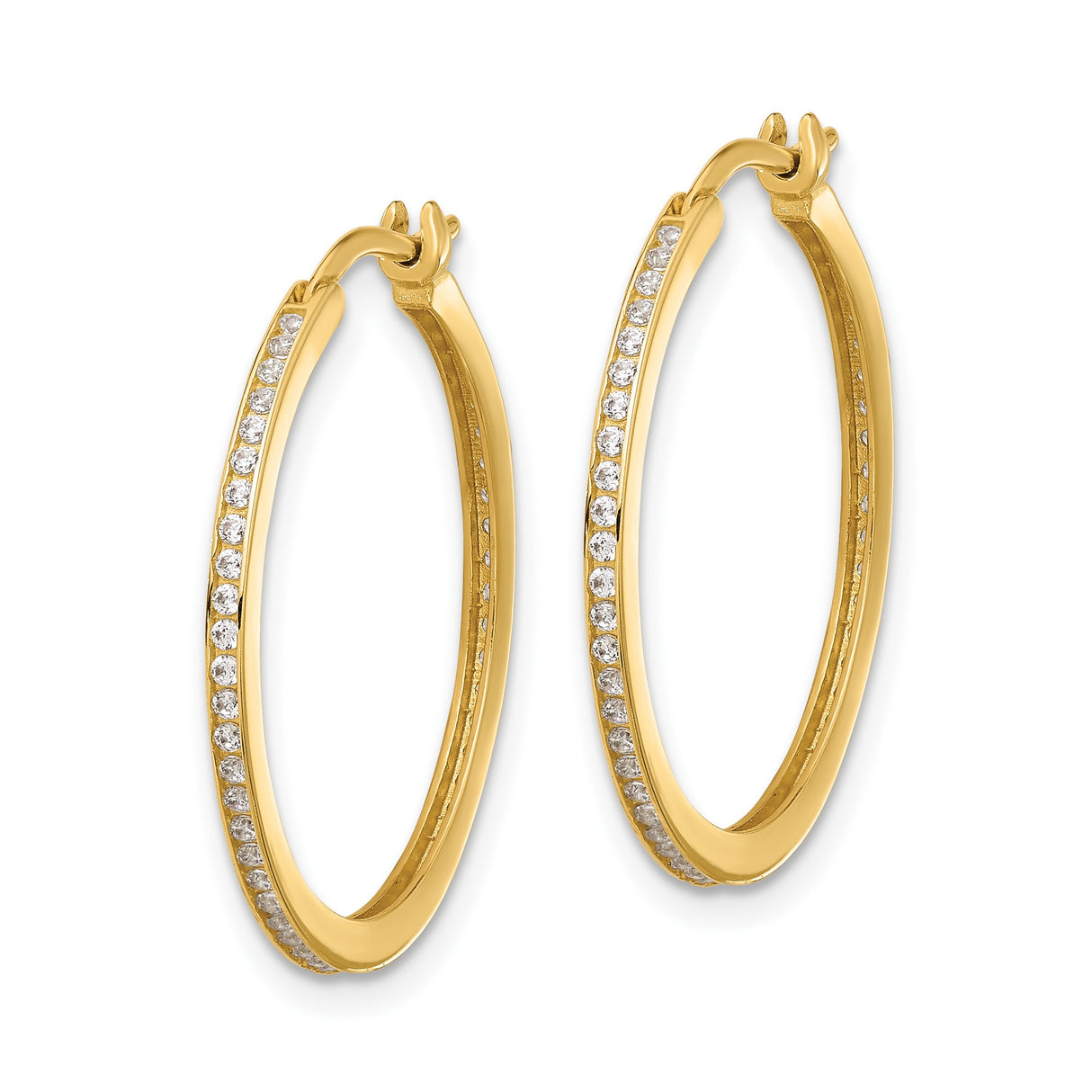 14k Yellow Gold Hoop Earrings with Cubic Zirconia, Front Facing Polished Design
