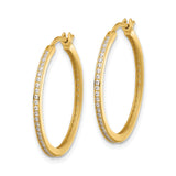 14k Yellow Gold Hoop Earrings with Cubic Zirconia, Front Facing Polished Design