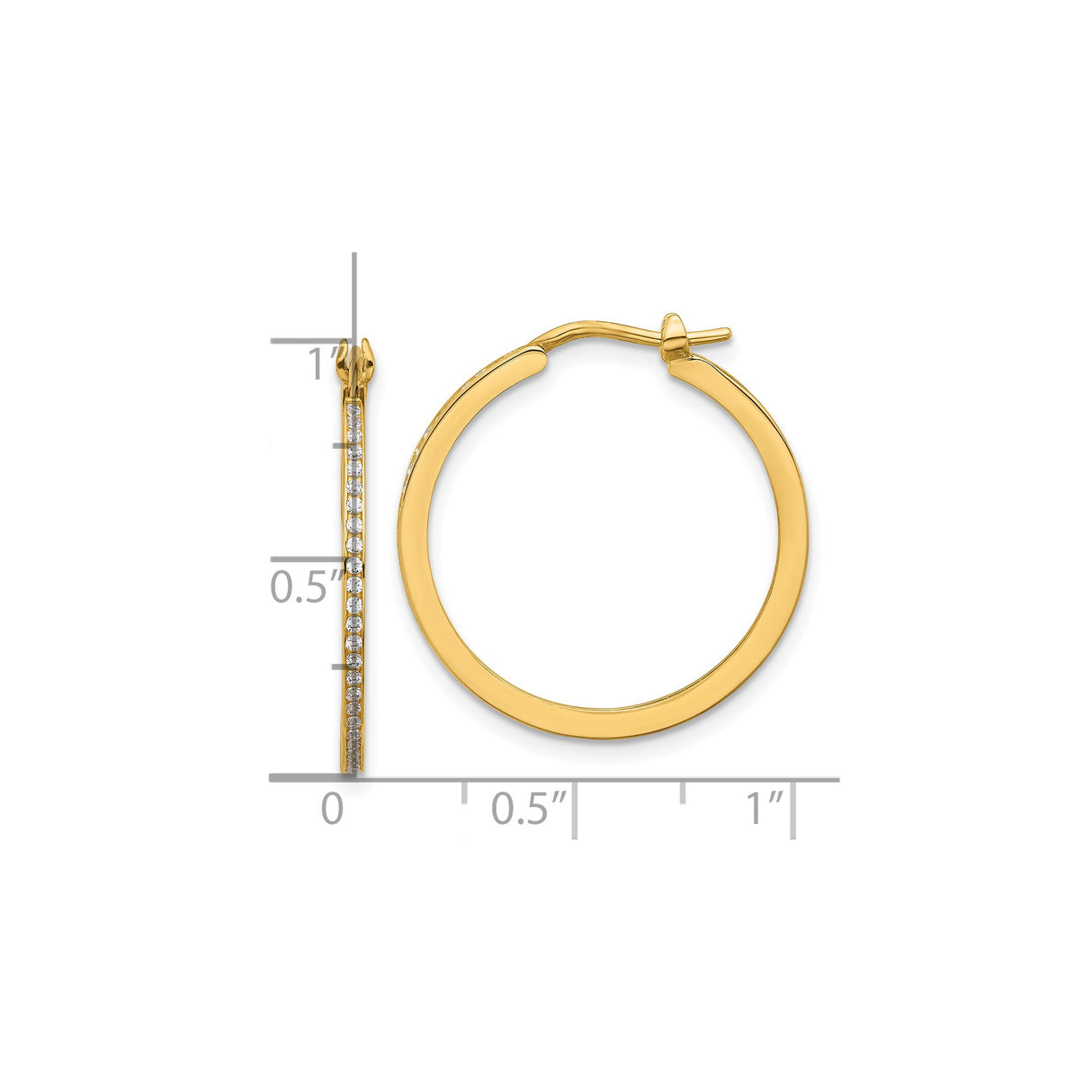 14k Yellow Gold Hoop Earrings with Cubic Zirconia, Front Facing Polished Design