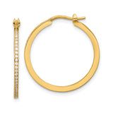 14k Yellow Gold Hoop Earrings with Cubic Zirconia, Front Facing Polished Design