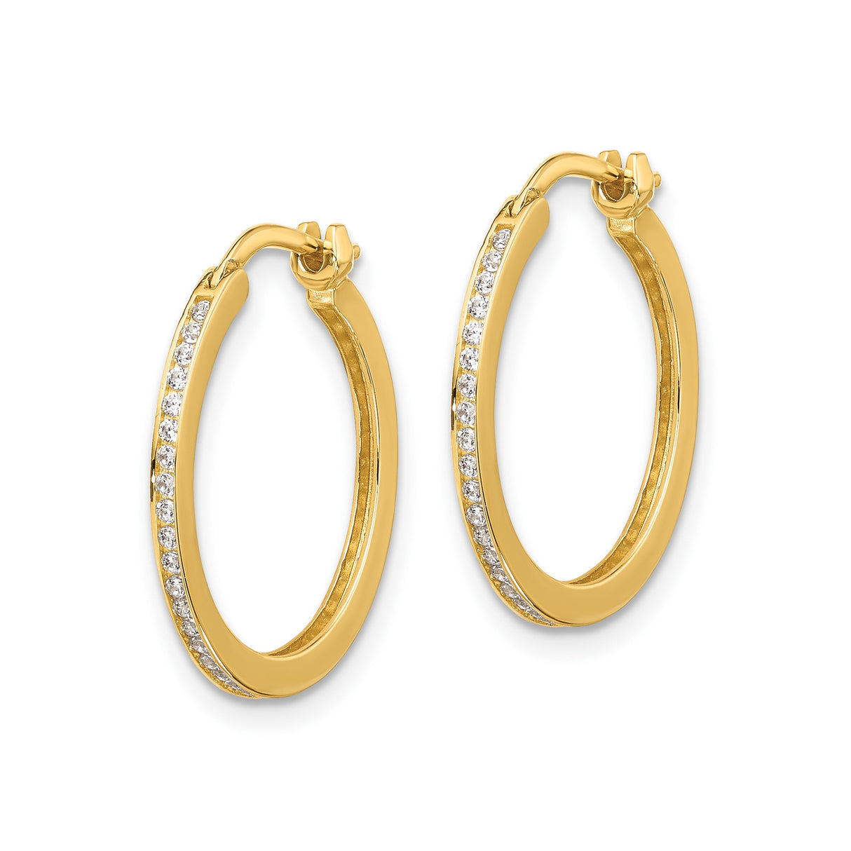 14k Yellow Gold Hoop Earrings with Cubic Zirconia, Polished Lightweight Classic Style