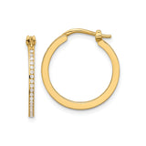 14k Yellow Gold Hoop Earrings with Cubic Zirconia, Polished Lightweight Classic Style