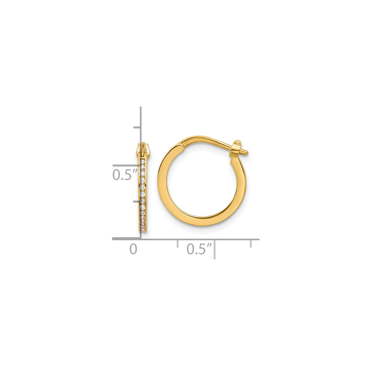 14k Yellow Gold Hoop Earrings with Channel Set Cubic Zirconia, Polished Everyday Style