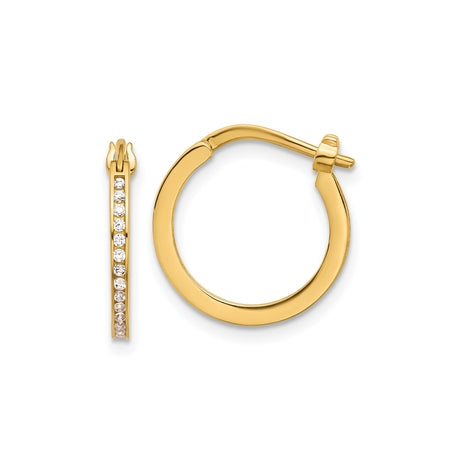 14k Yellow Gold Hoop Earrings with Channel Set Cubic Zirconia, Polished Everyday Style