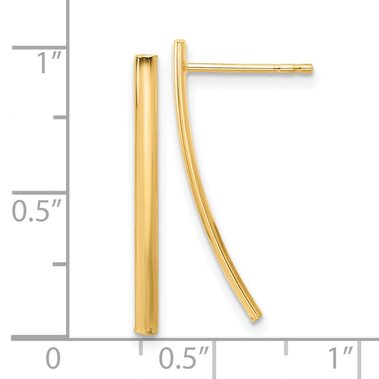 14k Yellow Gold Curved Bar Stud Earrings, Minimalist Sleek Linear Arc Design for Women