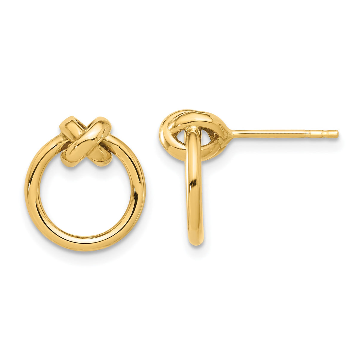 14k Yellow Gold Love Knot Stud Earrings with Open Circle Design for Women