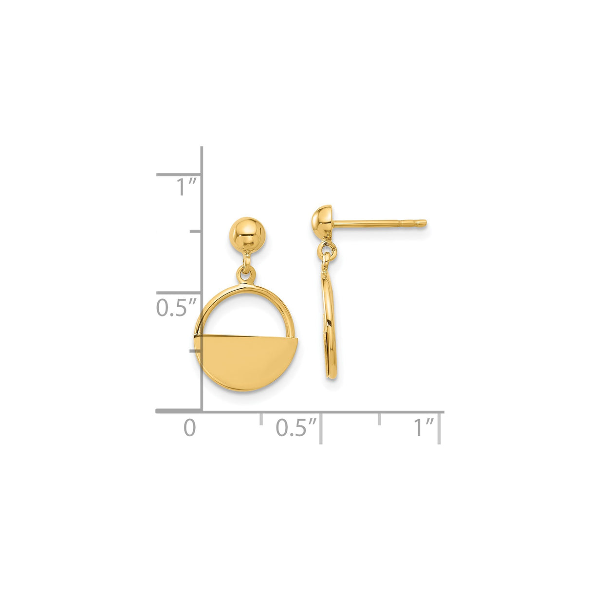 14k Yellow Gold Dangle Earrings, Modern Geometric Half-Circle Design, Minimalist Drop Style