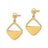 14k Yellow Gold Drop Earrings, Geometric Diamond Shape, Modern Minimalist Design for Women