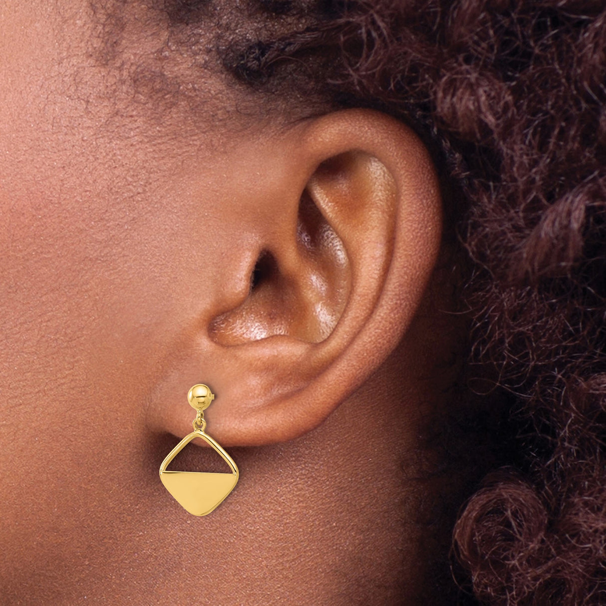 14k Yellow Gold Drop Earrings, Geometric Diamond Shape, Modern Minimalist Design for Women