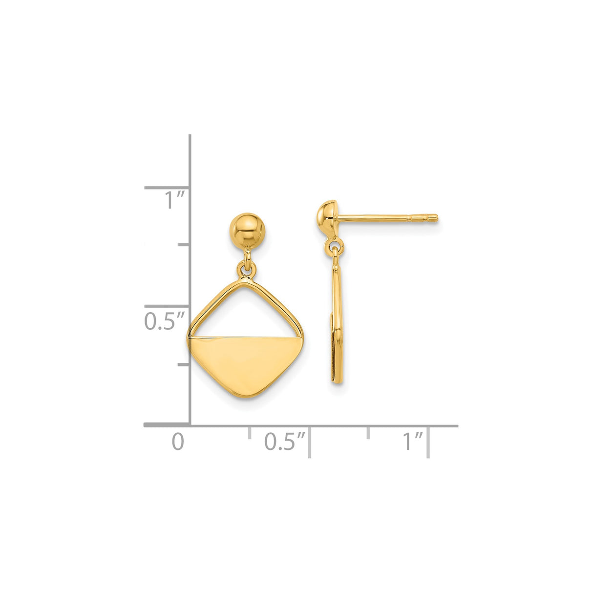 14k Yellow Gold Drop Earrings, Geometric Diamond Shape, Modern Minimalist Design for Women